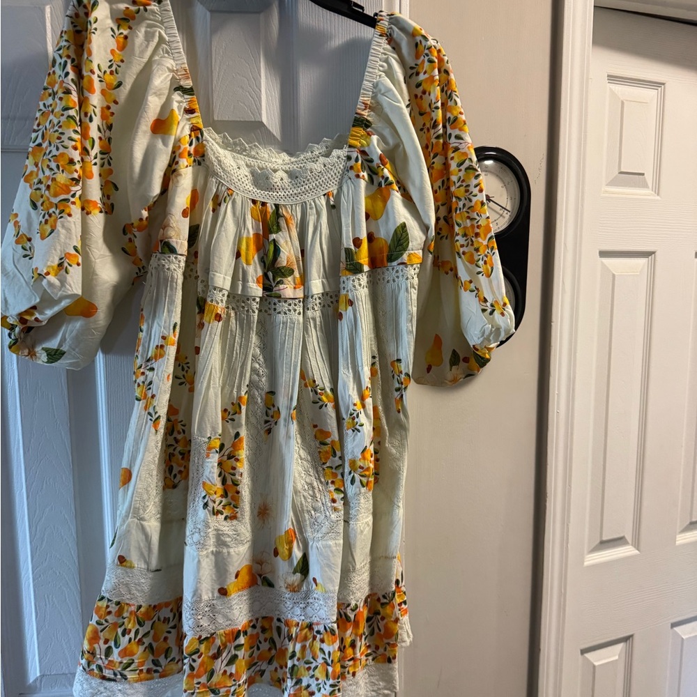 FARM Rio Mint Green Midi Dress with Yellow Orange Fruit Print
